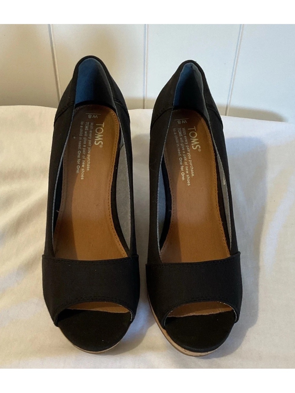 TOMS Black Peep-Toe Wedge Heels